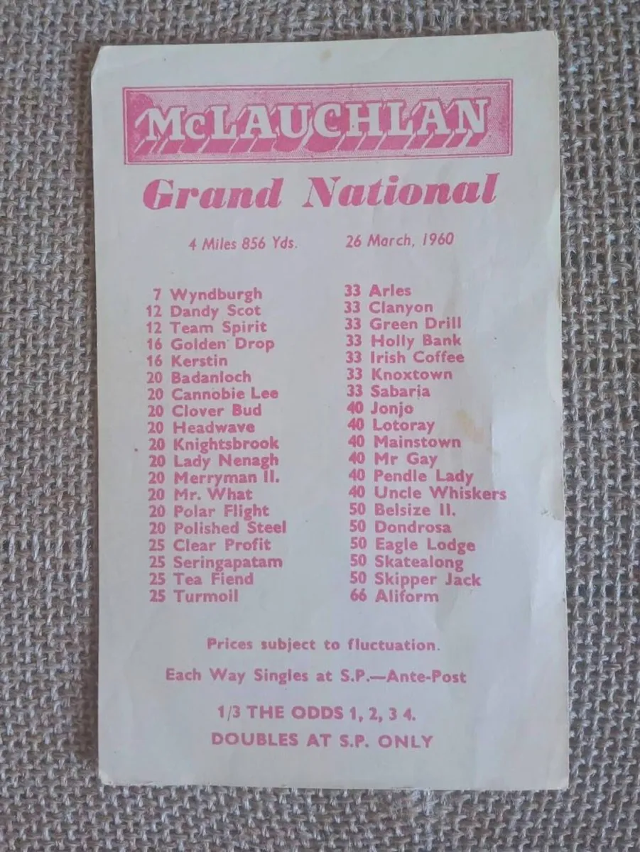 Rare Vintage 1960 Grand National Race Slip - Image 1