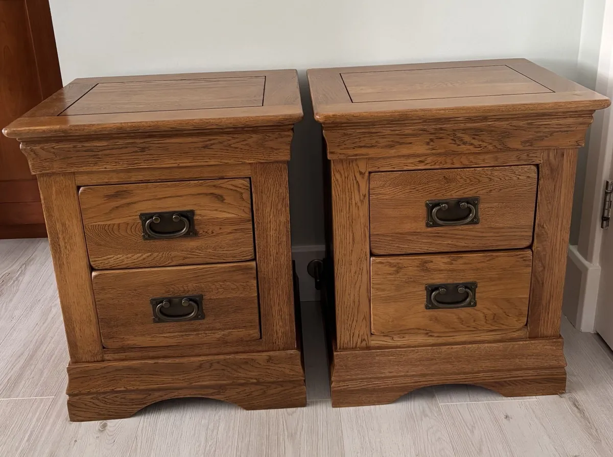 Pair of 3-Drawer Solid Oak Bedside Tables/Lockers - Image 1
