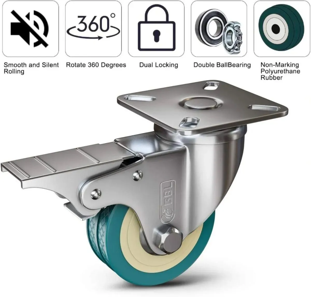Castor Wheels 50mm with Screws Swivel Wheel Set - Image 2