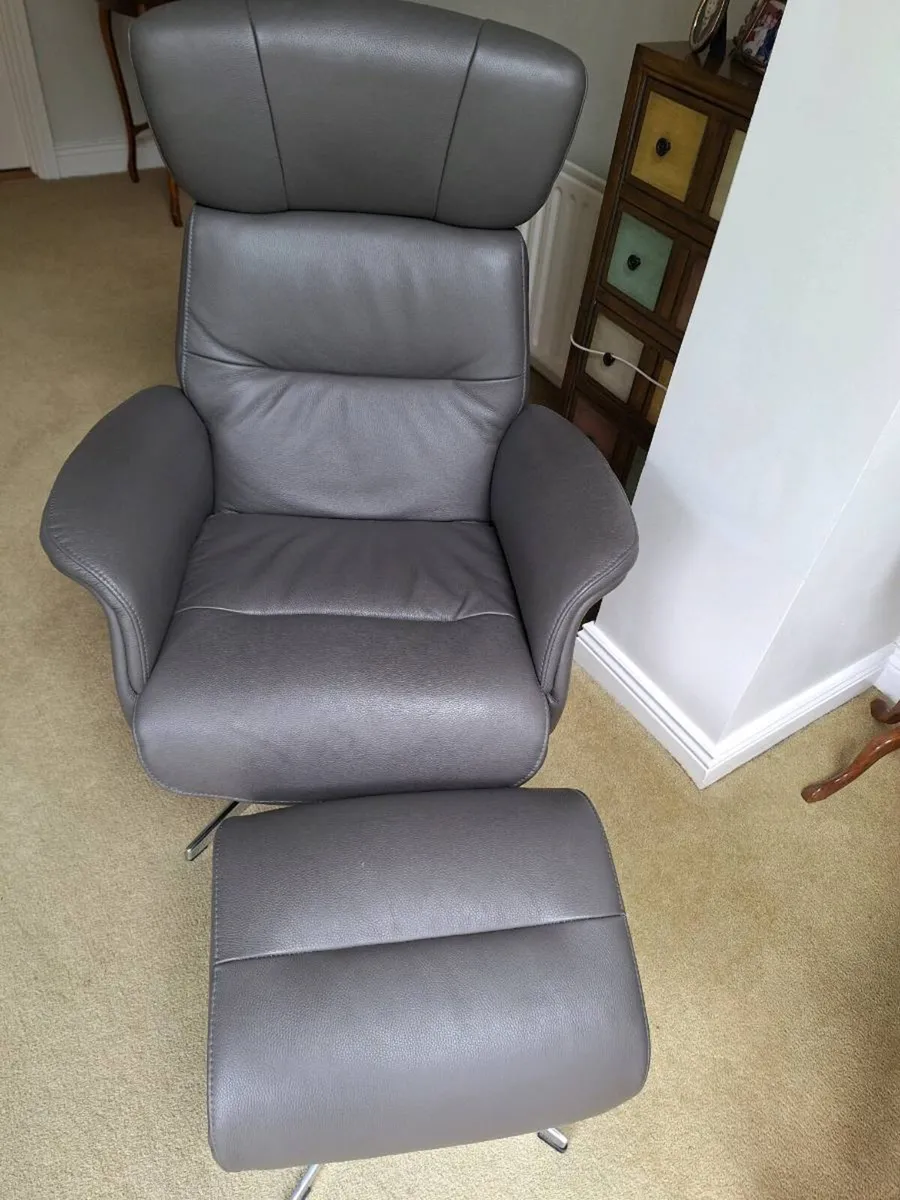 Leather recliner chair & footstool