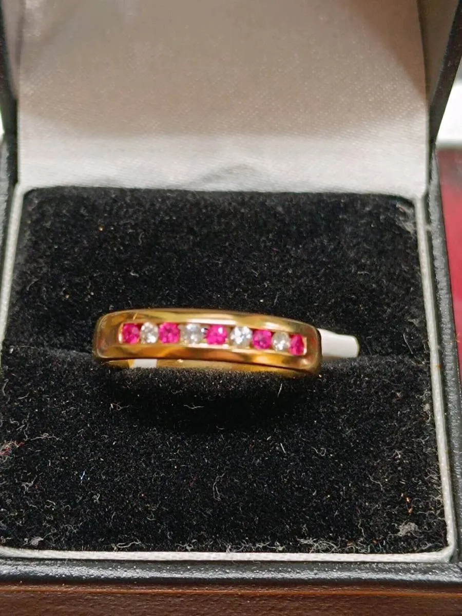 Diamond & Ruby Eternity Band Ring 18k Yellow Gold - Image 2