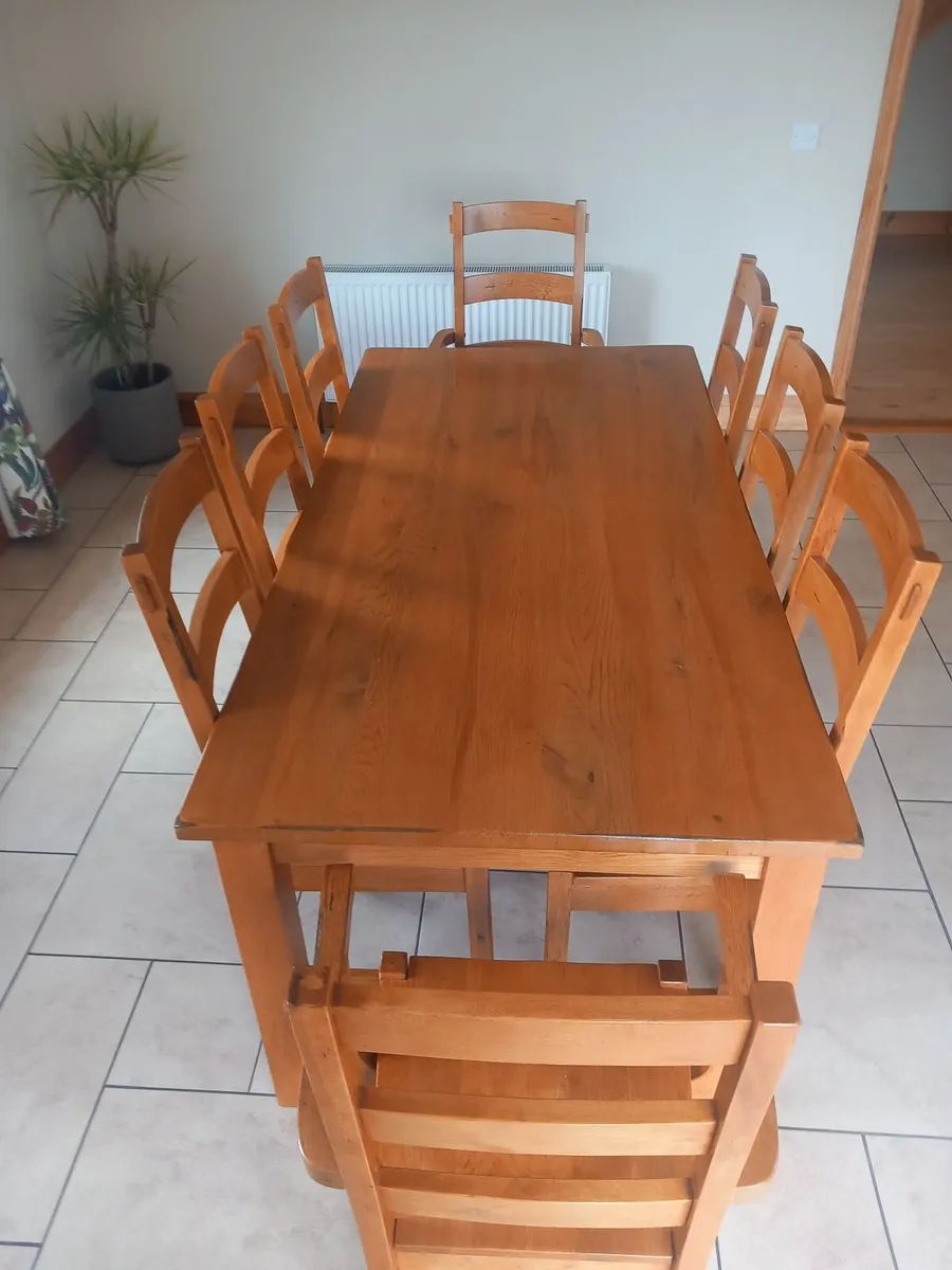 Kitchen 1.8 metre dining oak table (8 chairs) - Image 1