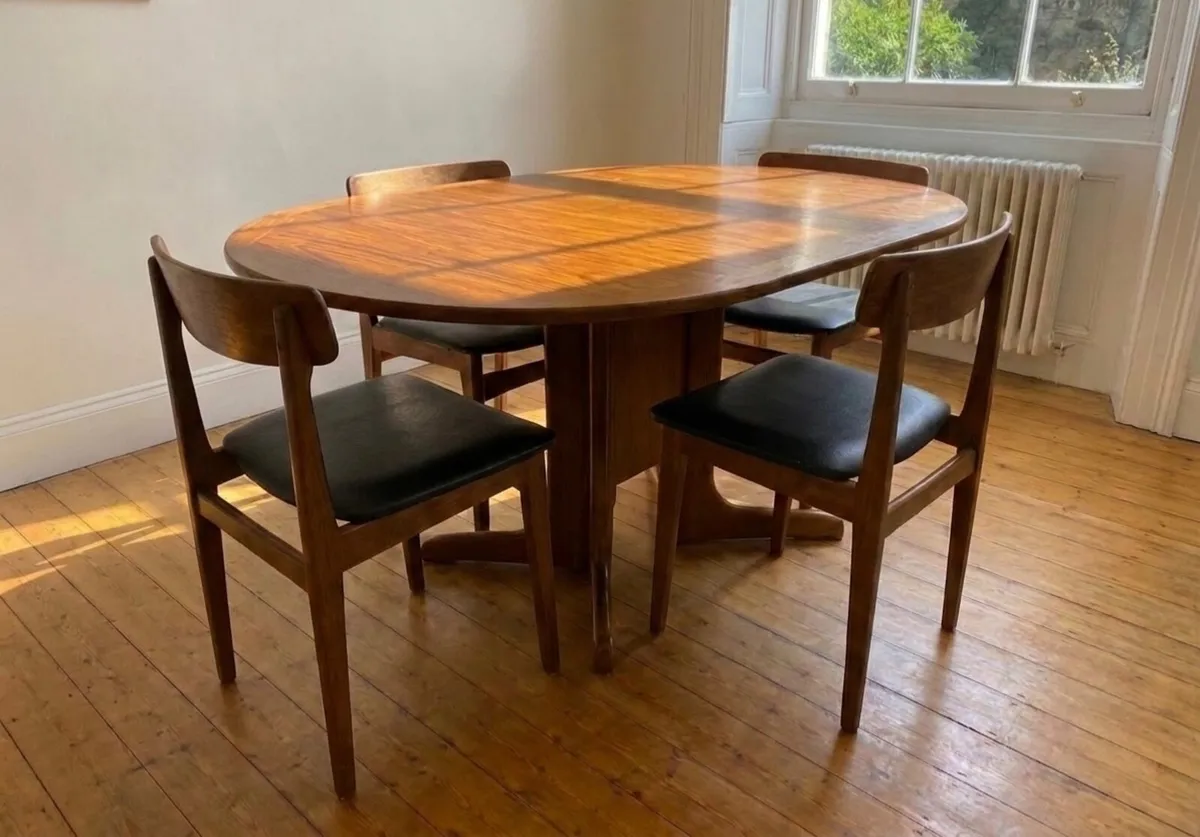 G Plan Teak Drop Leaf Dining Table & Danish Chairs - Image 1