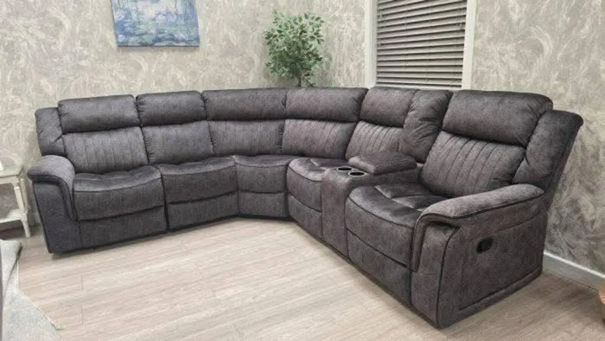 Gresham 3+2 or 3+1+1 Grey & Brown Fabric Recliner - Image 1