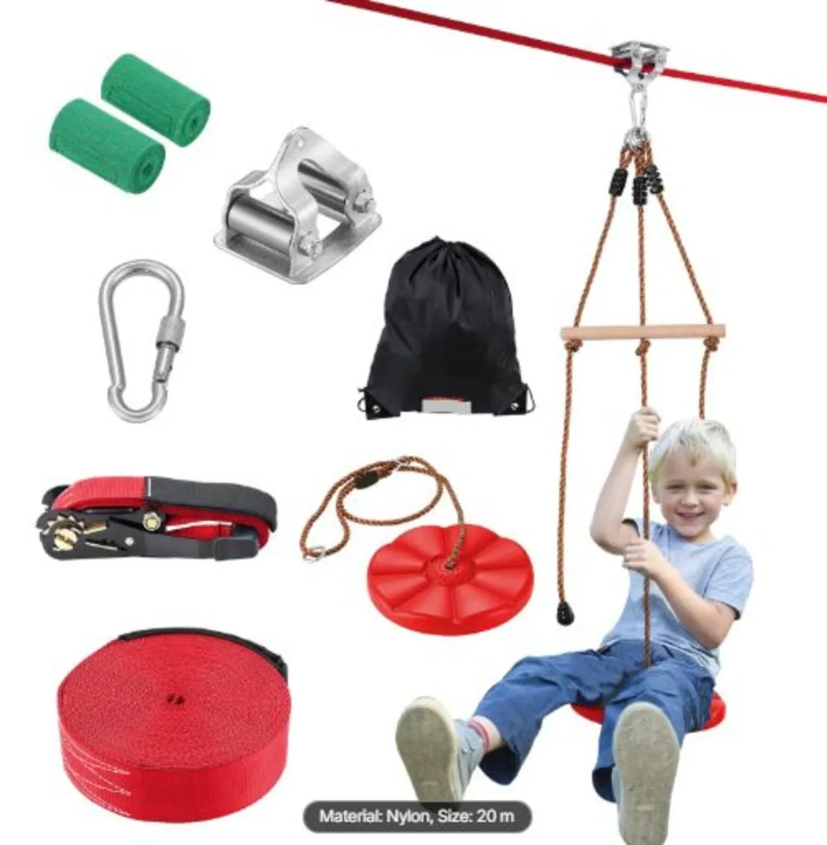 Zipline Kit for Kids and Adult, 65 ft Zip Line - Image 1