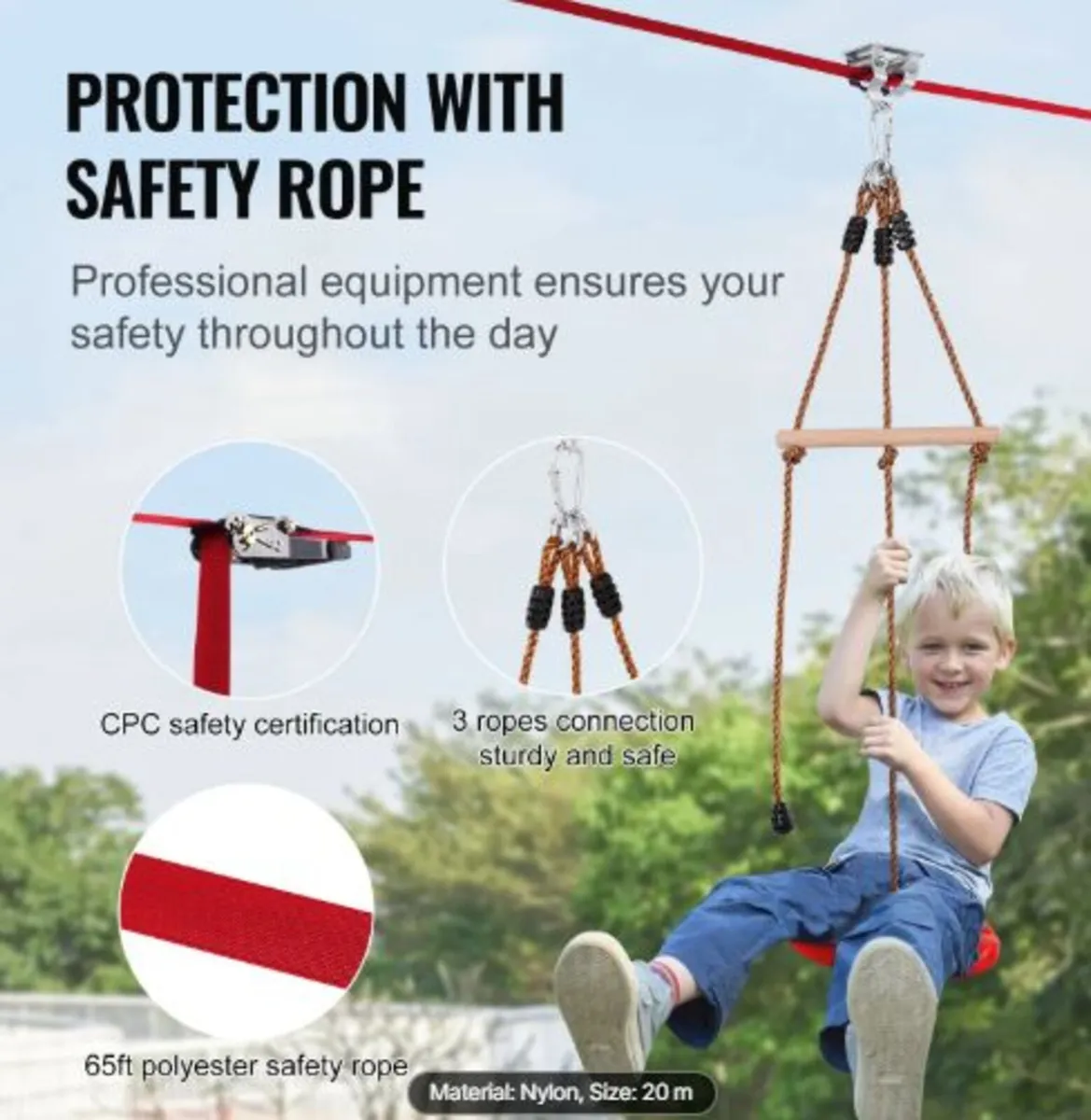Zipline Kit for Kids and Adult, 65 ft Zip Line - Image 2