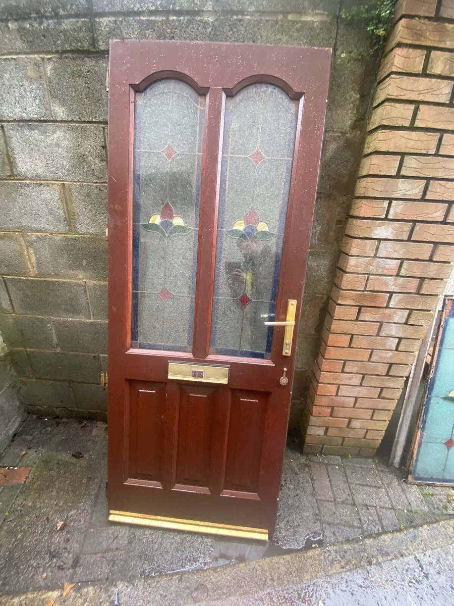 Solid Timber Front Door (Stained Glass & Brass Har - Image 1