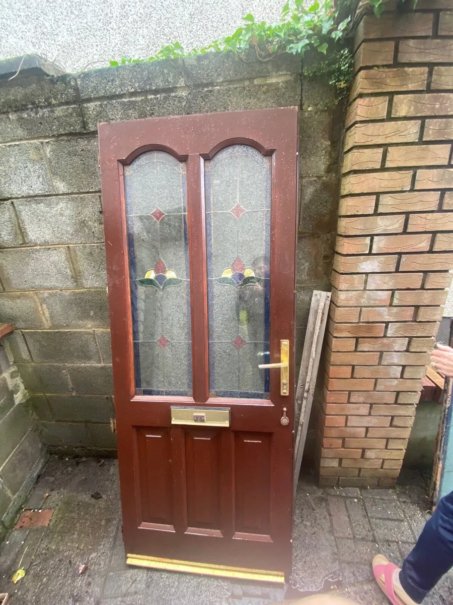 Solid Timber Front Door (Stained Glass & Brass Har - Image 2