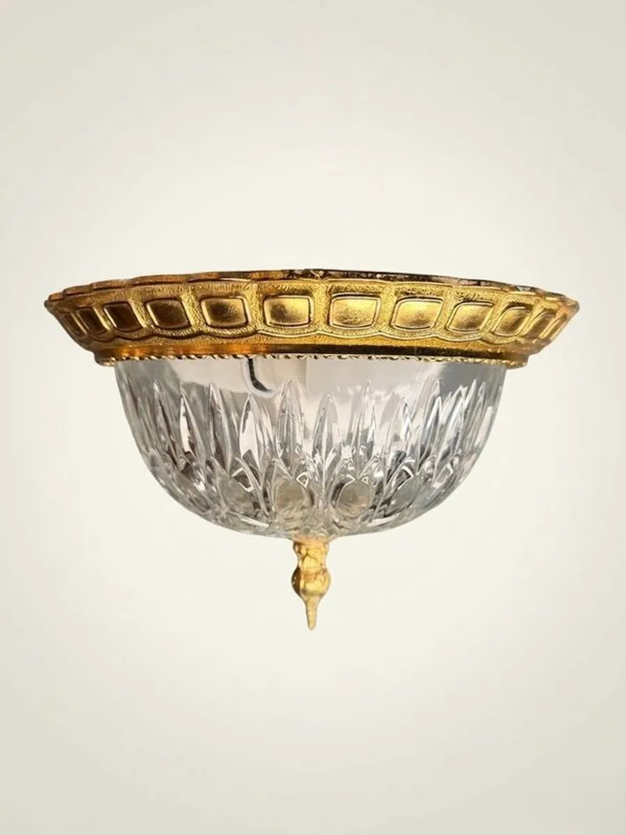 Elegant Vintage Pendant Chandelier Brass and Cut Glass Ceiling Lamp - Image 1