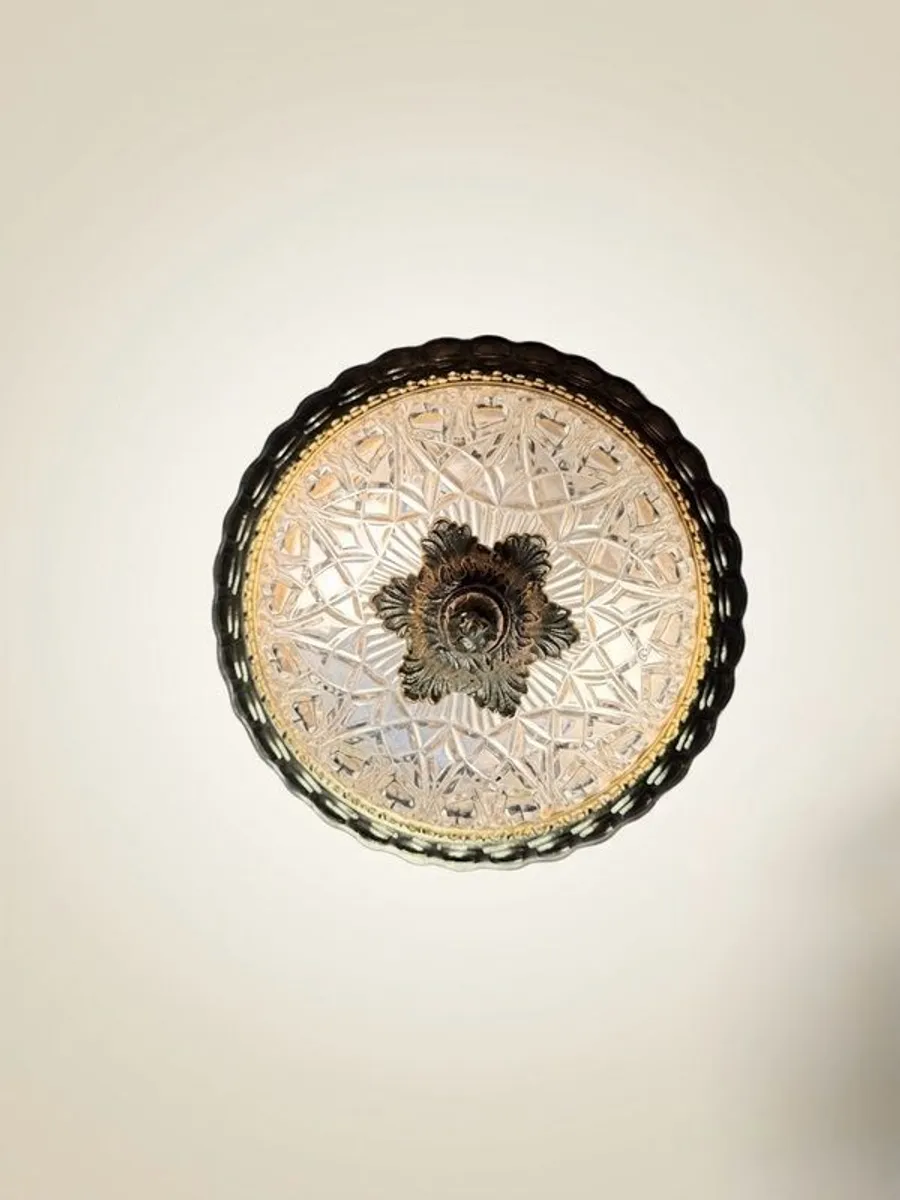 Elegant Vintage Pendant Chandelier Brass and Cut Glass Ceiling Lamp - Image 2