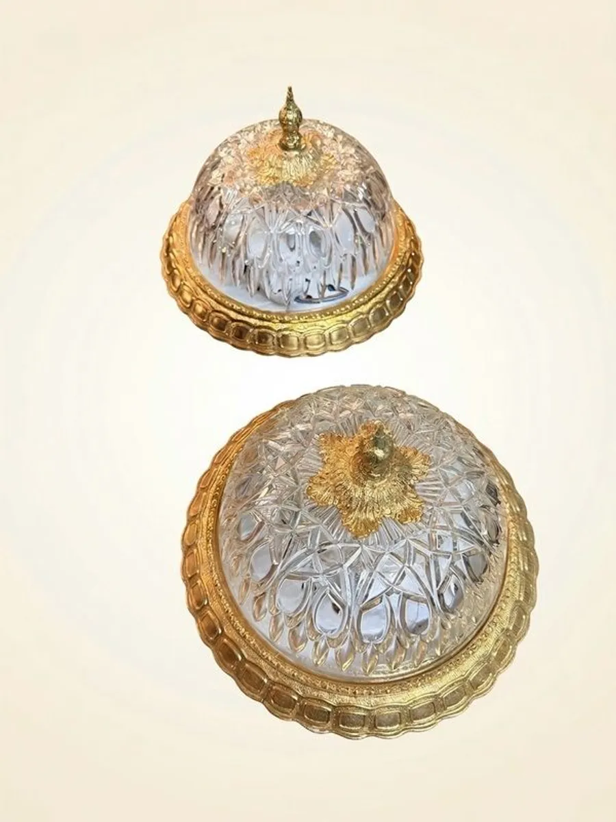 Elegant Vintage Pendant Chandelier Brass and Cut Glass Ceiling Lamp - Image 3