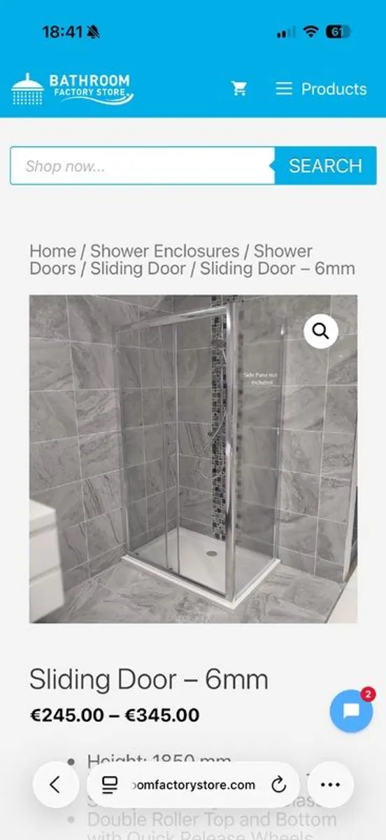 sliding shower door 1200mm - Image 1