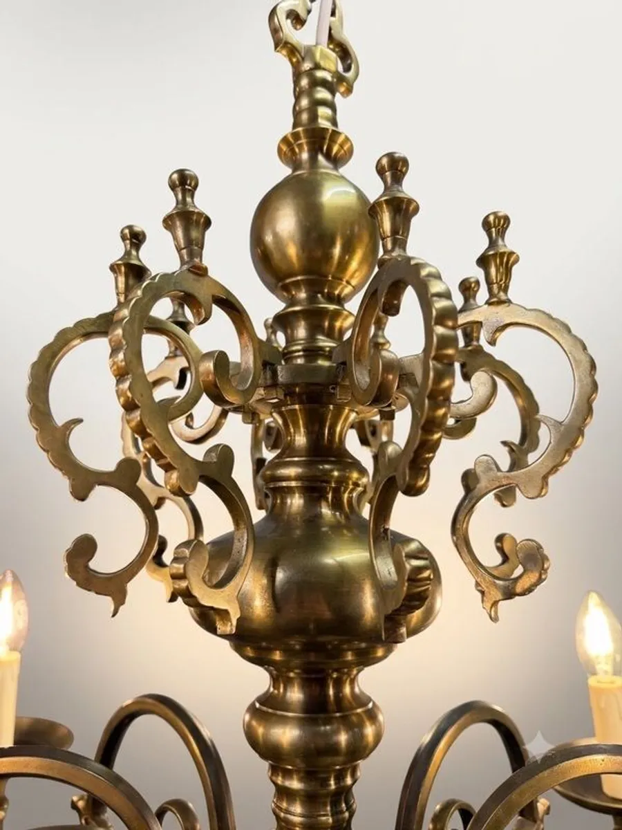 Exquisite Quality Antique Eight-Branch Flemish Brass Chandelier - Image 2