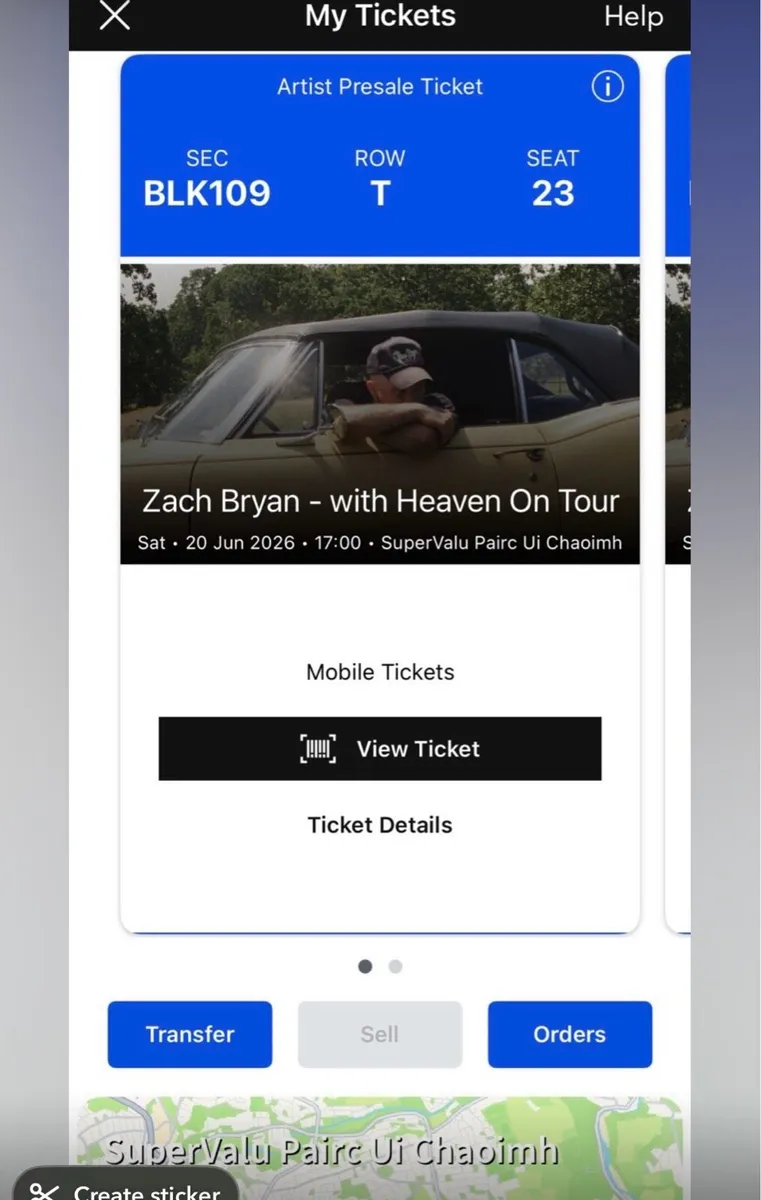 X2 seating Zach Bryan 20th June