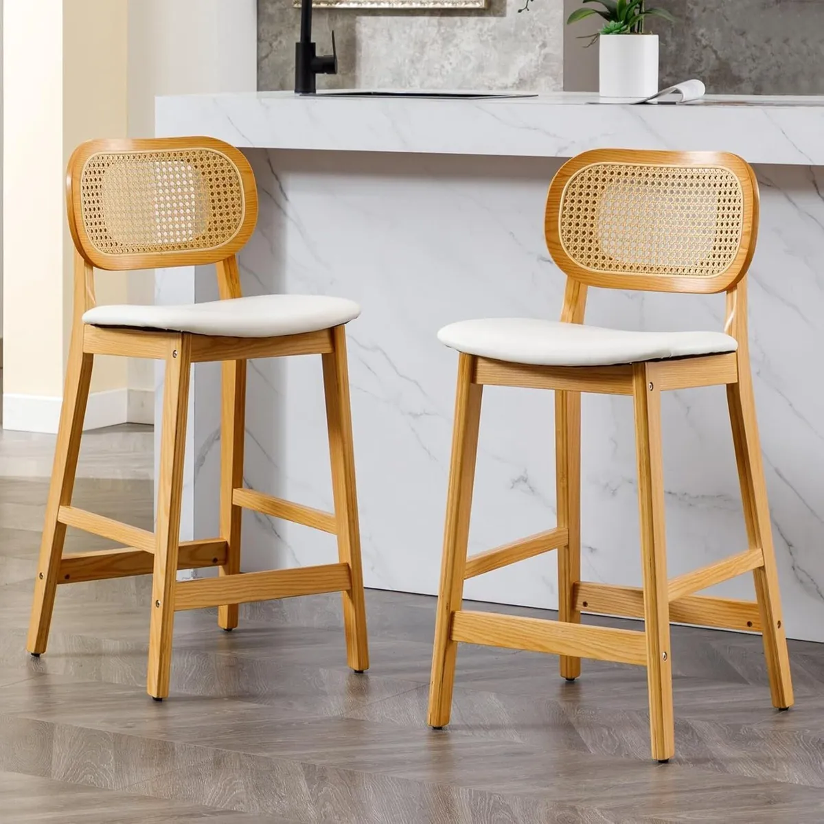 Set of 2 Bar Stools PU Leather - Image 1