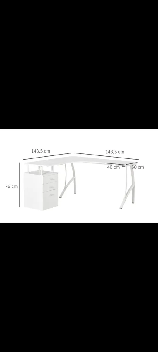 L shaped computer desk , white, new in box - Image 1