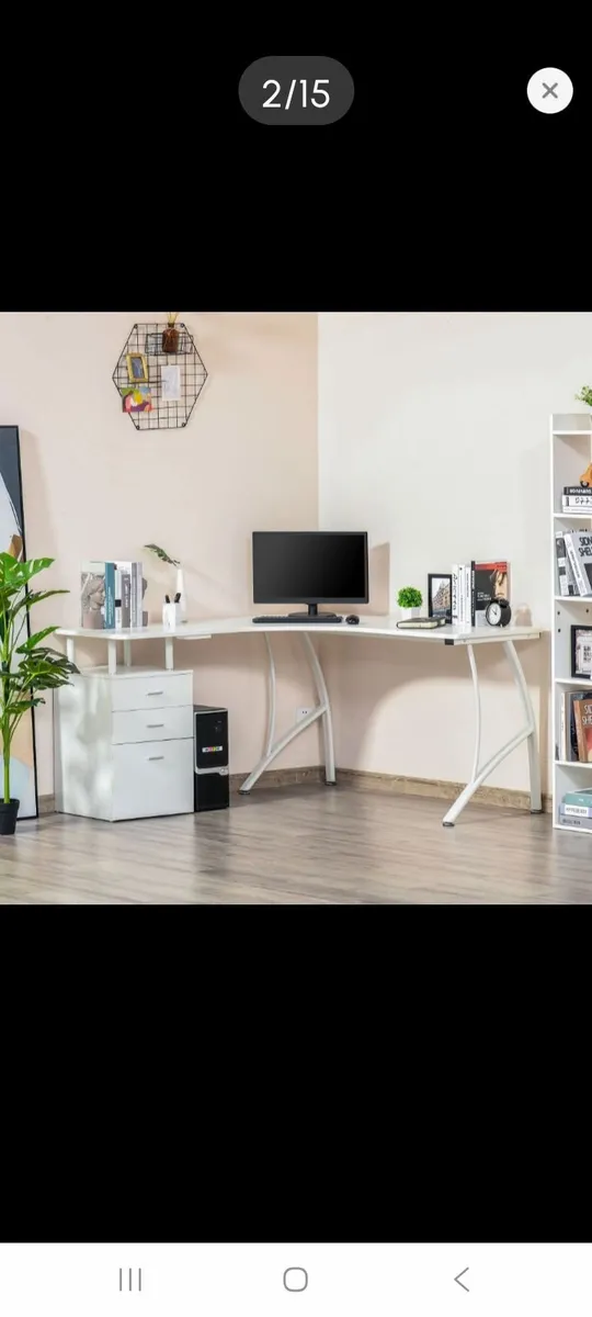 L shaped computer desk , white, new in box - Image 4