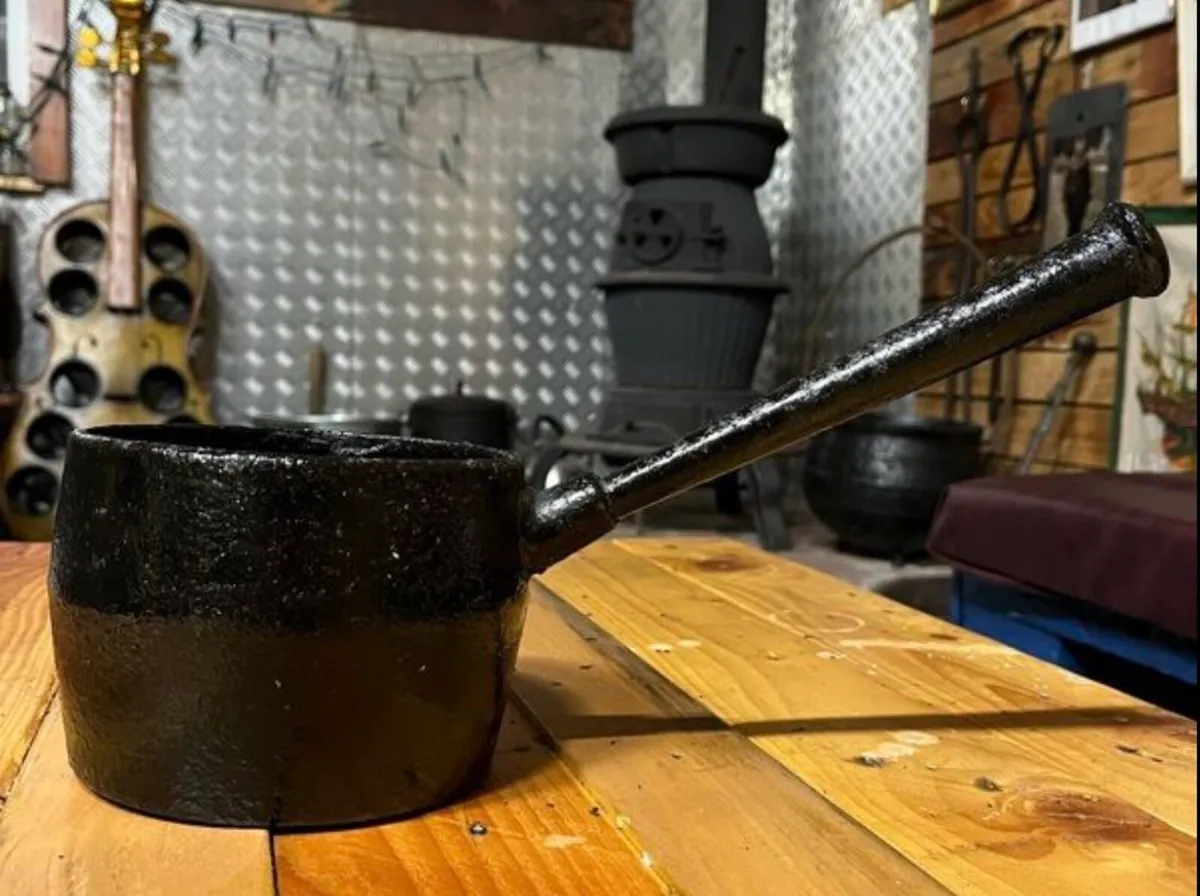 Antique long handled cast iron gypsy pot