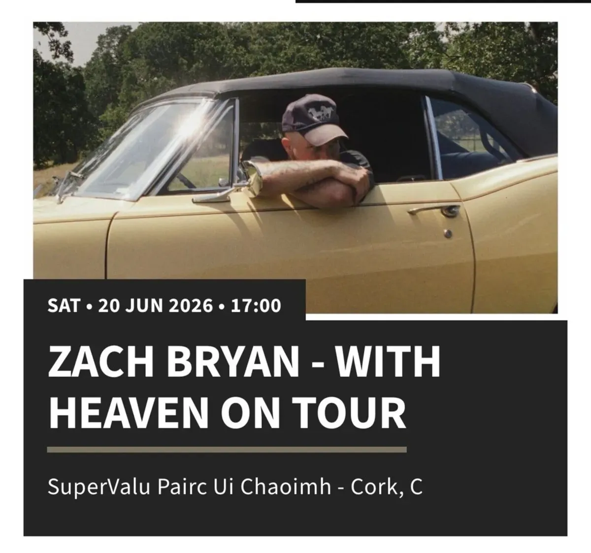 2 Zach Bryan Tickets - Gold Circle -Cork - 20 June - Image 1