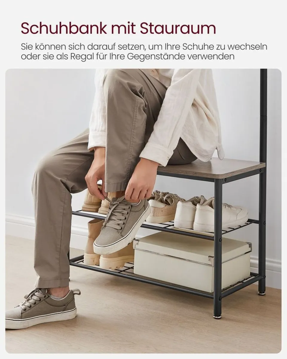 Hallway Coat Rack with Bench & Shoe Storage - Image 4