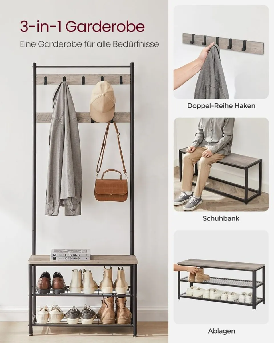 Hallway Coat Rack with Bench & Shoe Storage - Image 3
