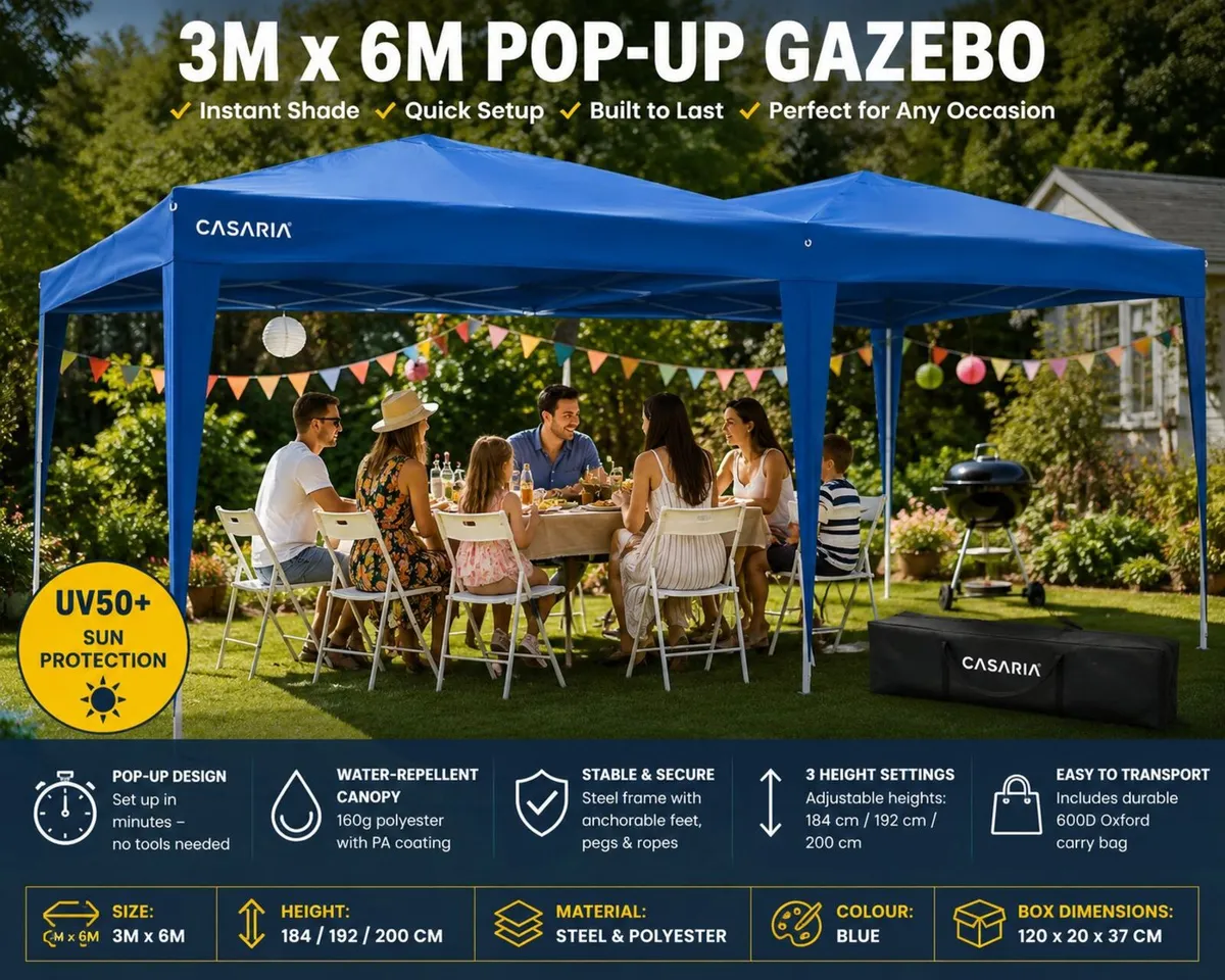 Gazebo 3x6m Pop-Up Folding Pavilion Gazebo - Image 1