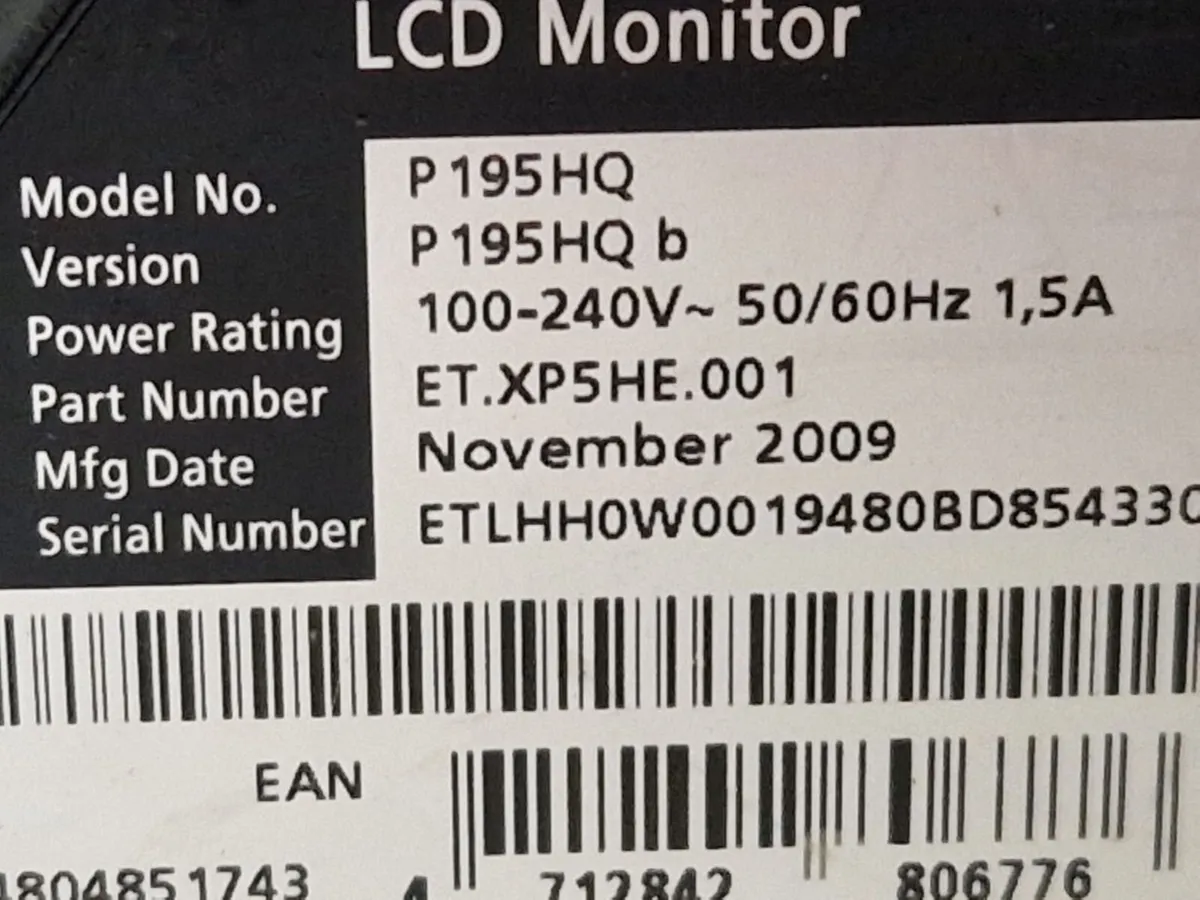 ACER LCD Monitor, Model P195HQ - Image 2