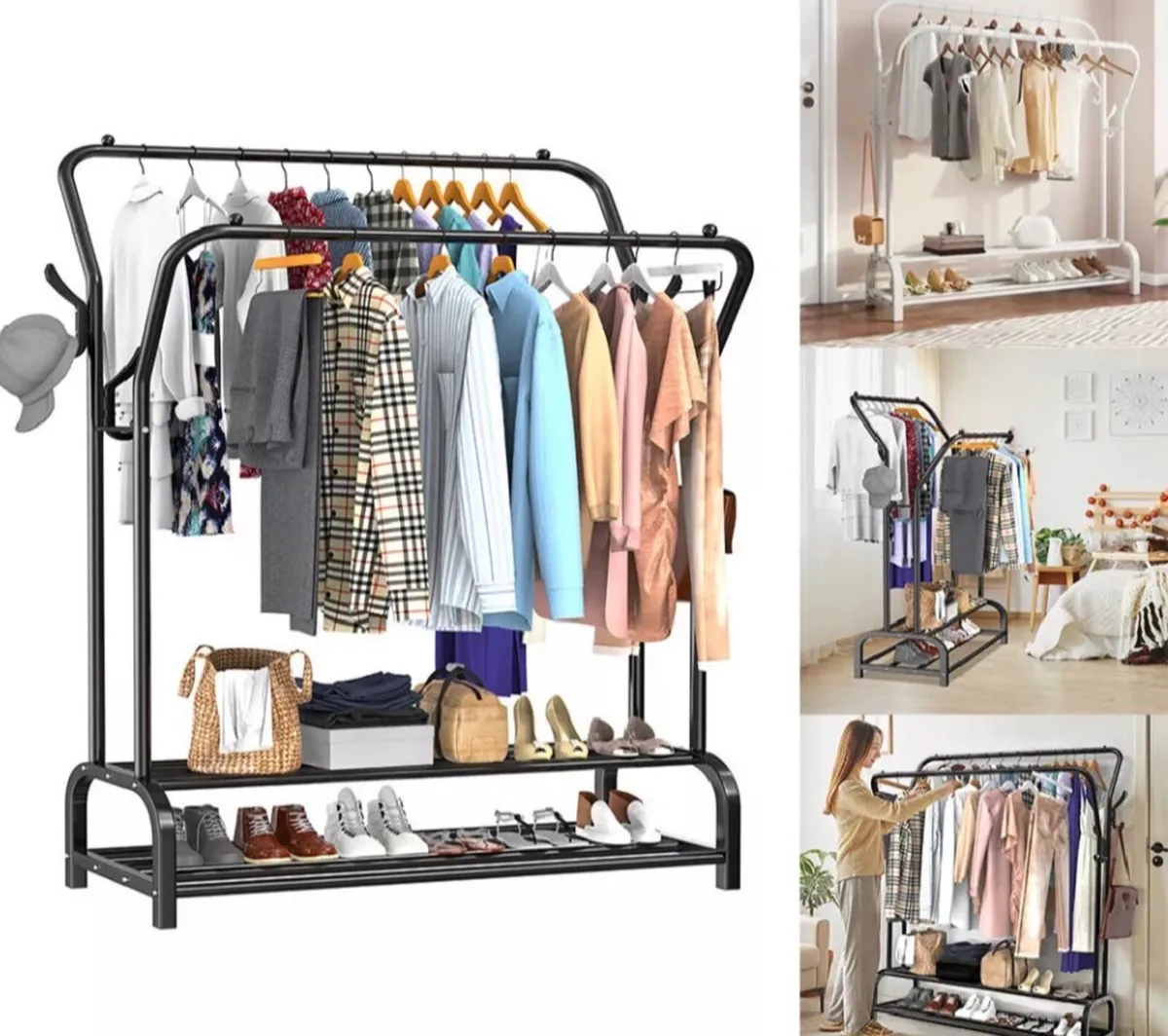 NEW Metal Double Rail Clothes Rack & Shelves - Image 1