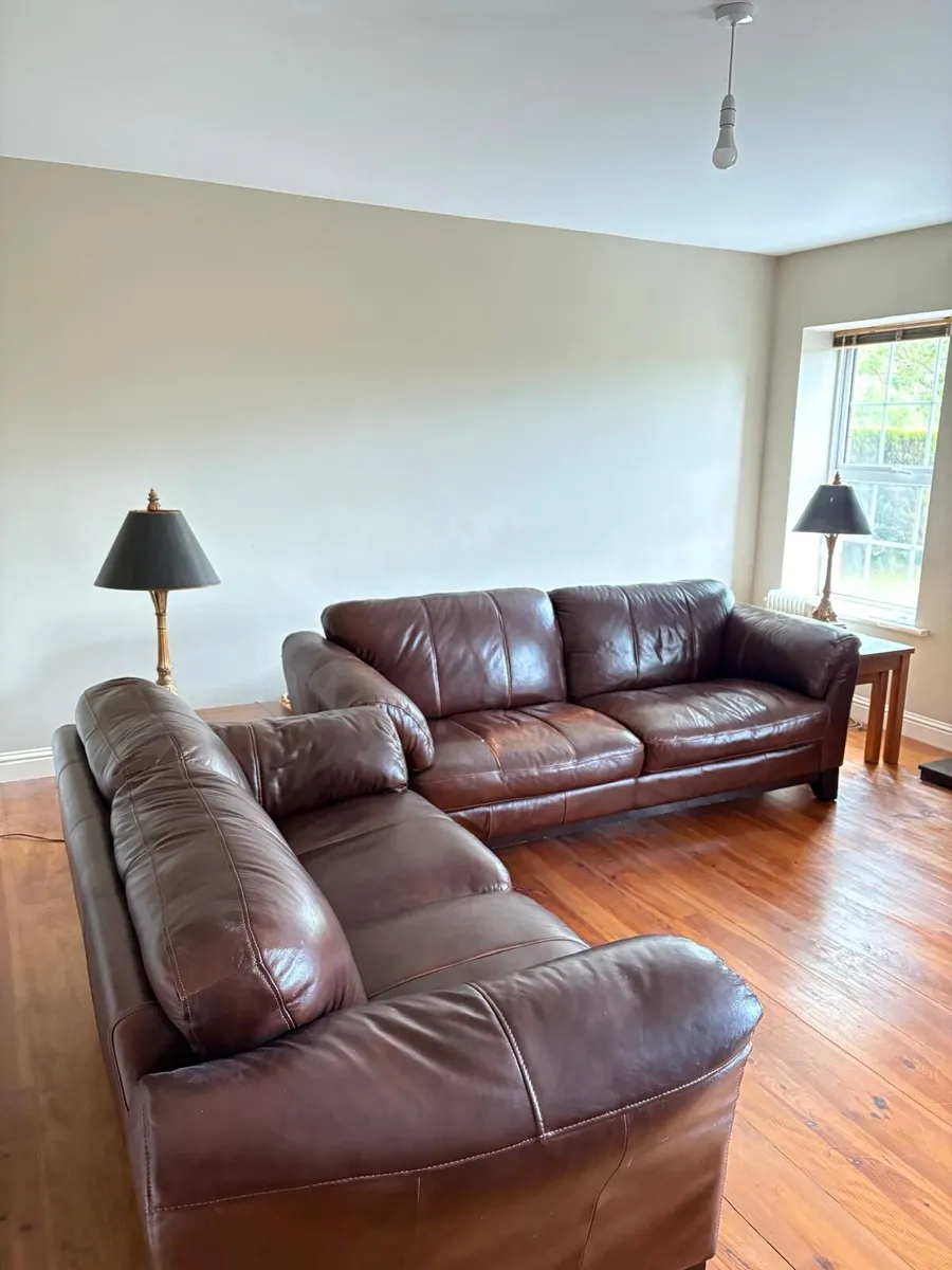 Luxury brown leather sofa set - Image 2