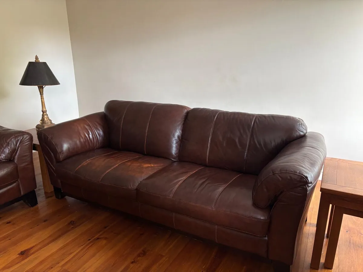 Luxury brown leather sofa set - Image 3