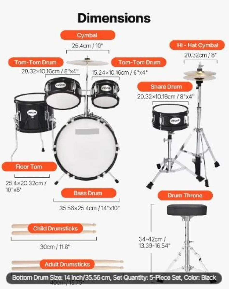 Kids Drum Set, 5-Piece 14 in / 355.6 mm - Image 3