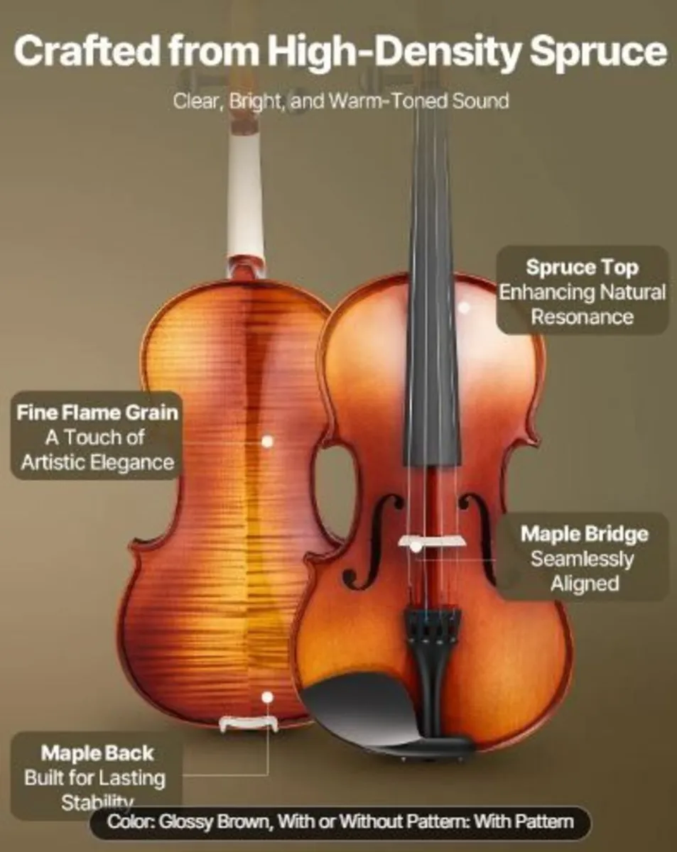Violin 4/4 355mm Size Fiddle Set Solidwood - Image 4