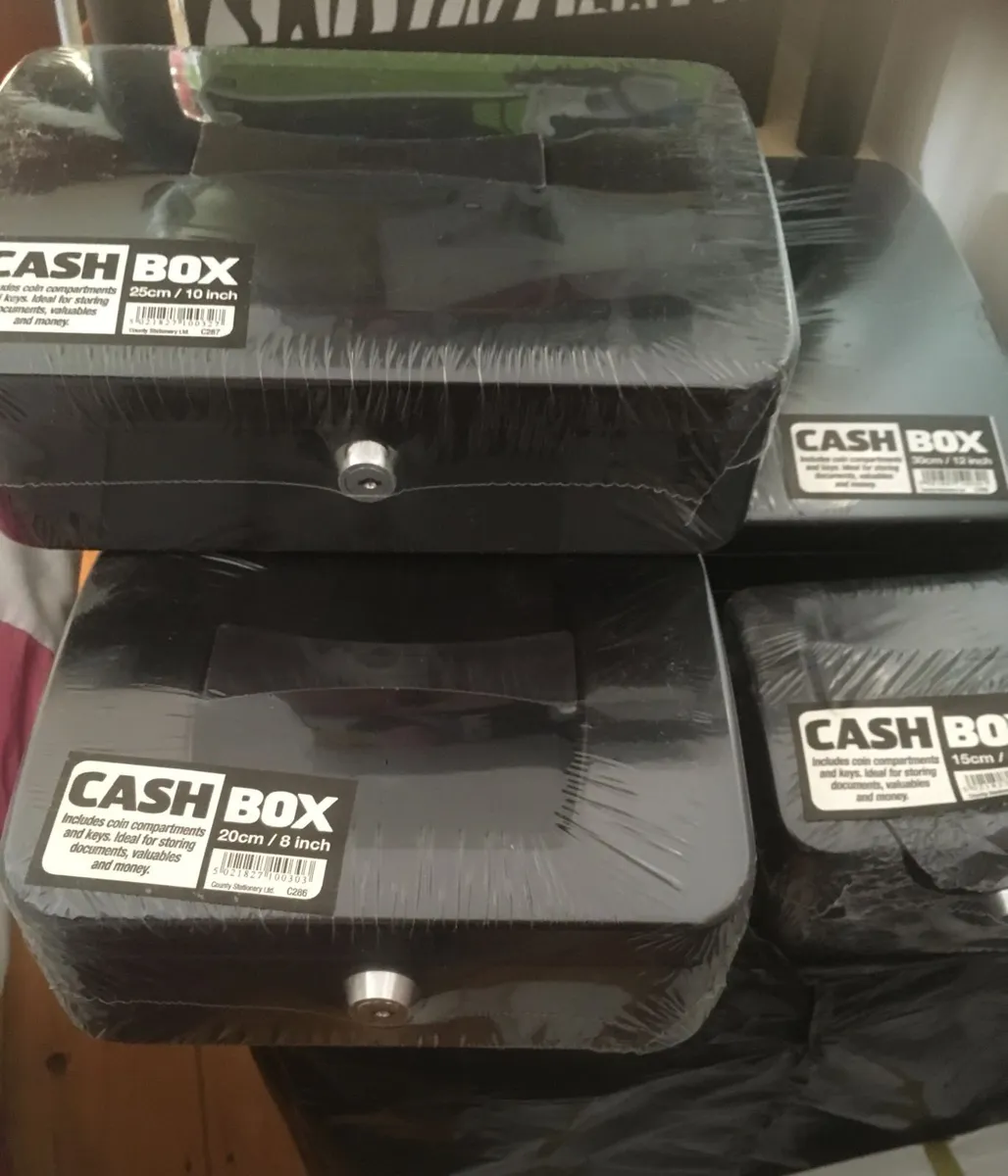 NEW SEALED Set of 4 Cash Boxes with Keys - Image 1