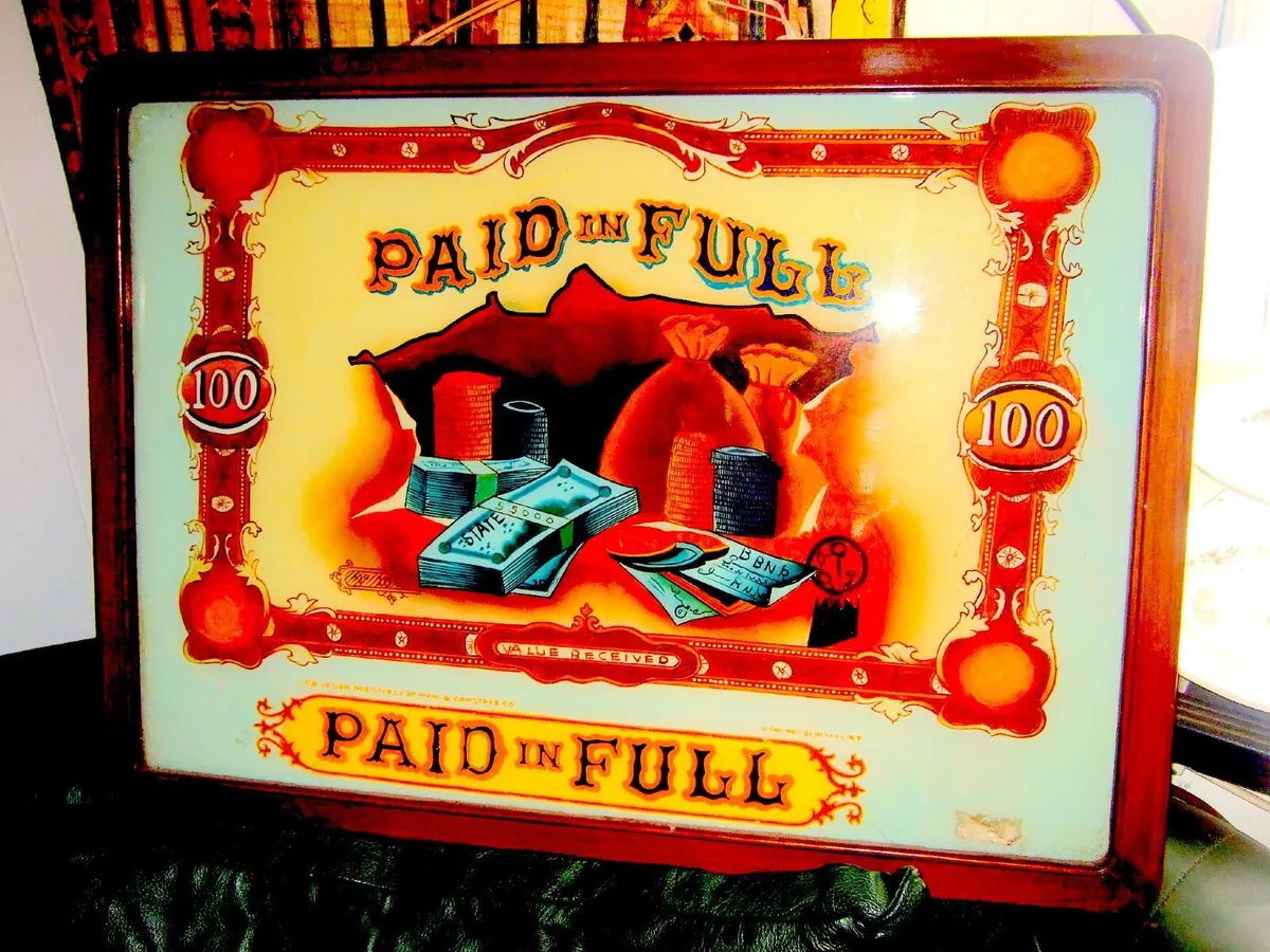 Vintage Glass "Paid In Full" Framed Painting - Image 3