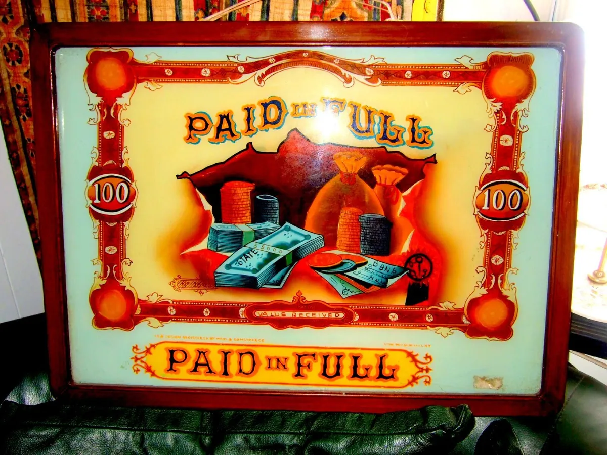 Vintage Glass "Paid In Full" Framed Painting - Image 4
