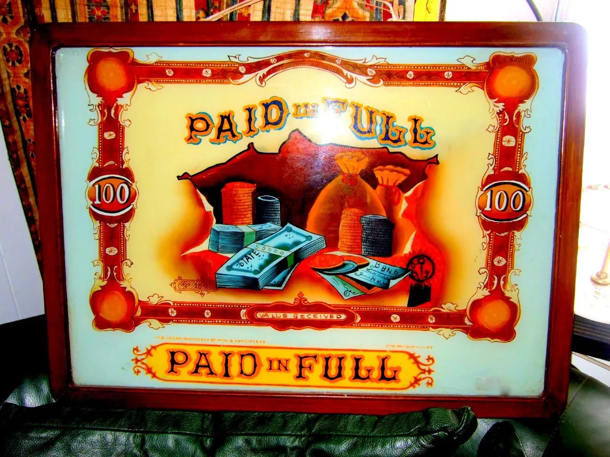 Vintage Glass "Paid In Full" Framed Painting - Image 2