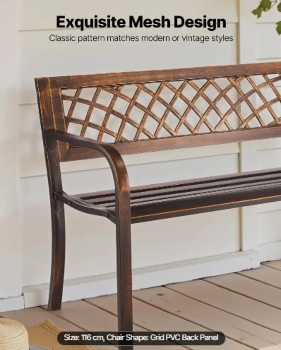 Outdoor Bench, 116 cm, Carbon Steel Metal - Image 2