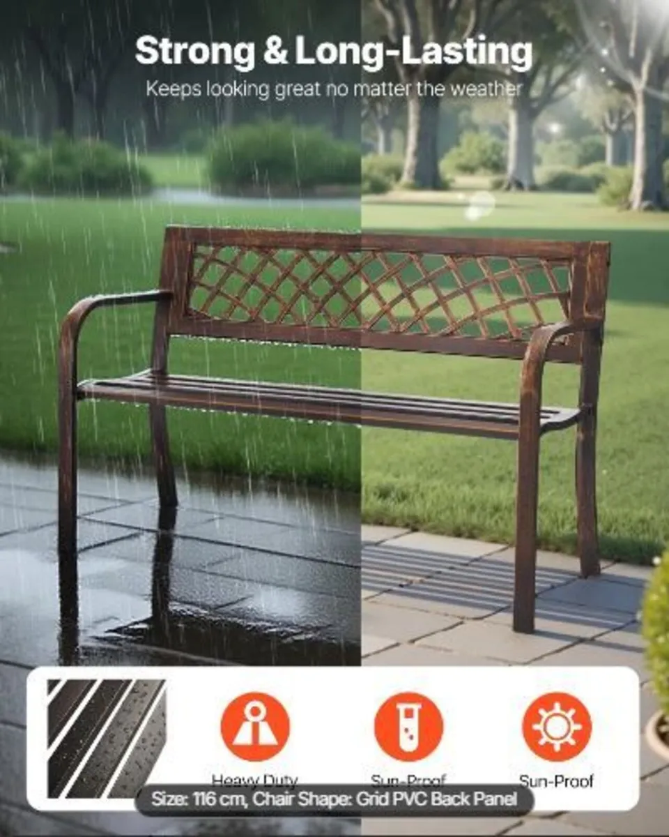 Outdoor Bench, 116 cm, Carbon Steel Metal - Image 3