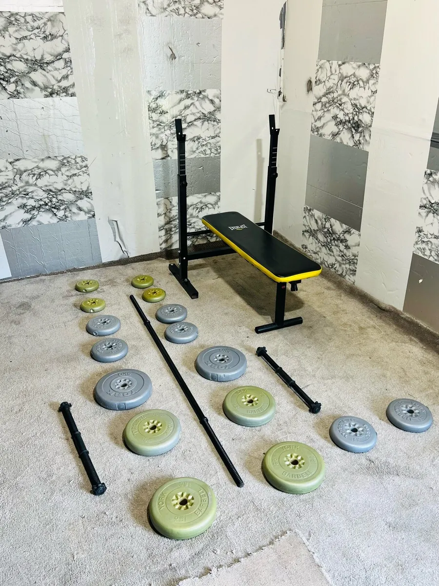 FOLDING WEIGHT BENCH 50KG WEIGHTS BARBELL DUMLS - Image 3