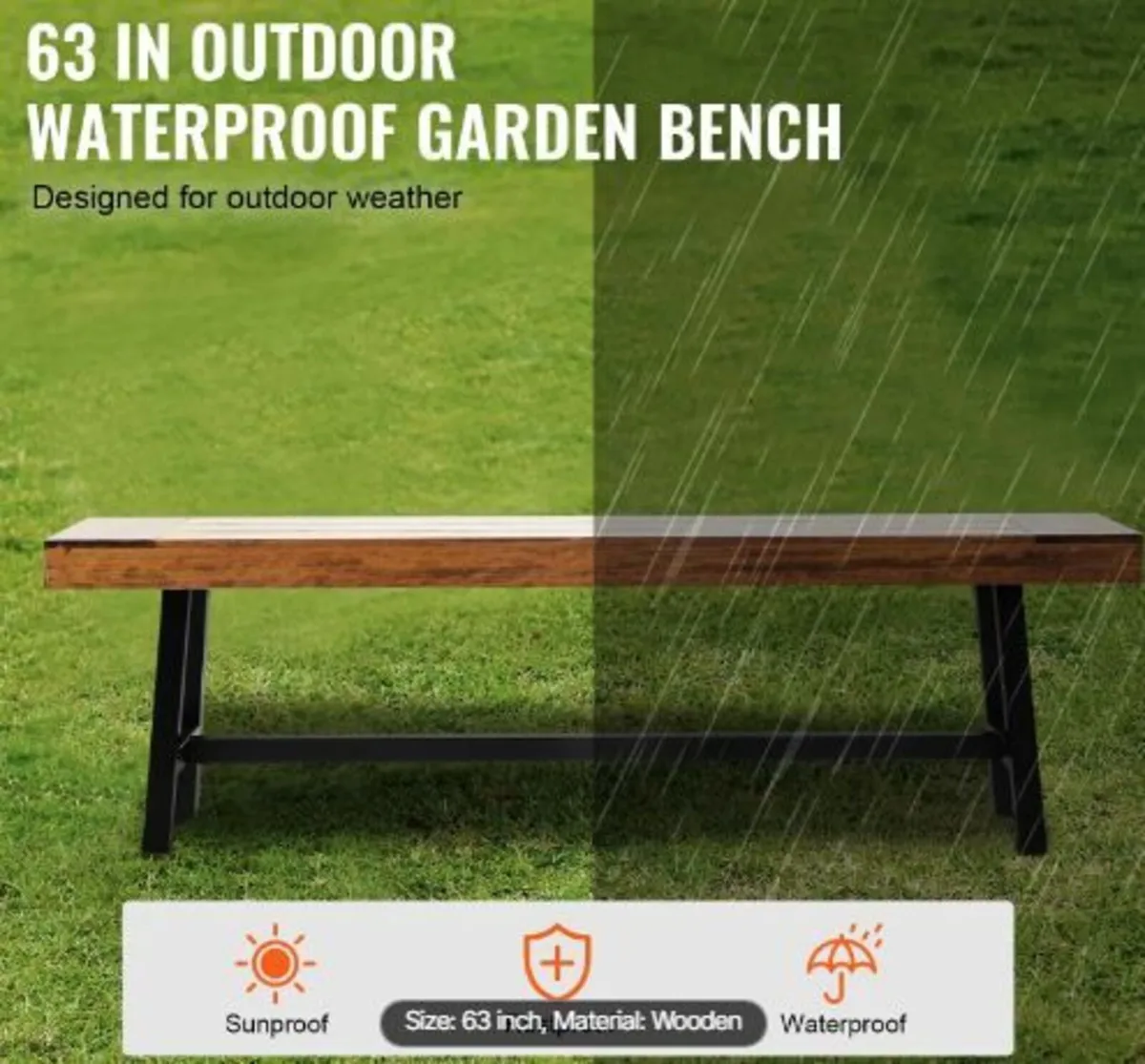 Outdoor Bench, 63 inches Wood Garden Bench - Image 2