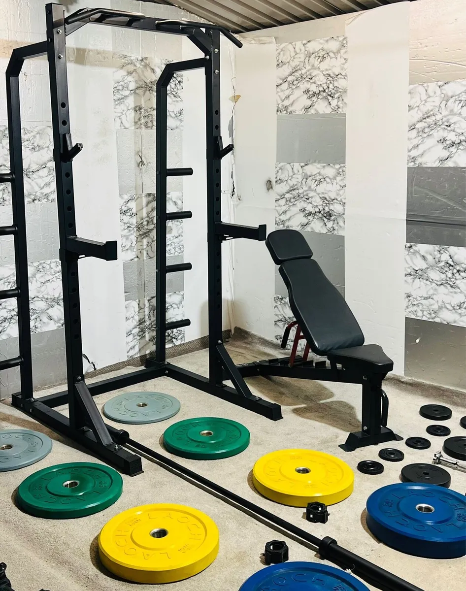 HLAF RACK OLYMPIC WEIGHTS BENCH 20KG BAR DUMBLS - Image 2