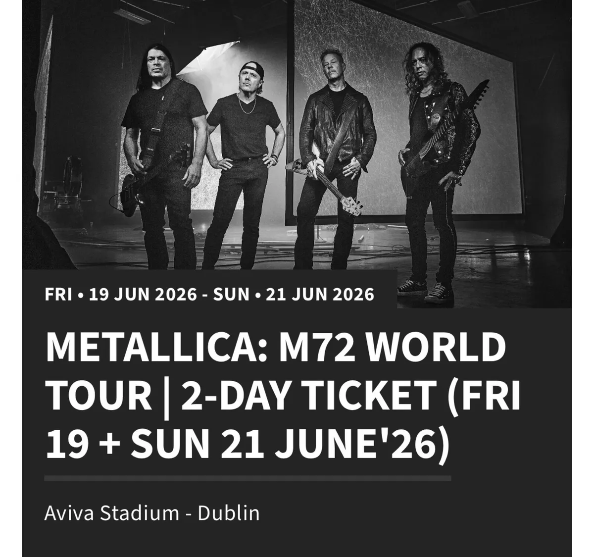 Metallica 2 Day Standing Tickets June 19th & 21st