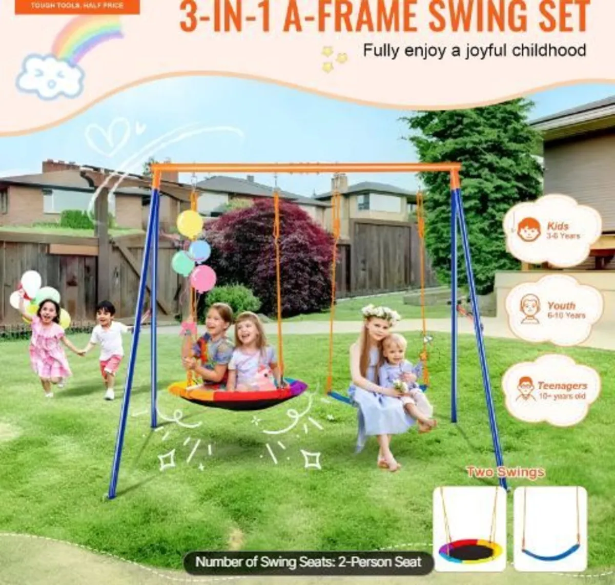 Swing Sets for Backyard, 440lbs Load Capacity - Image 3