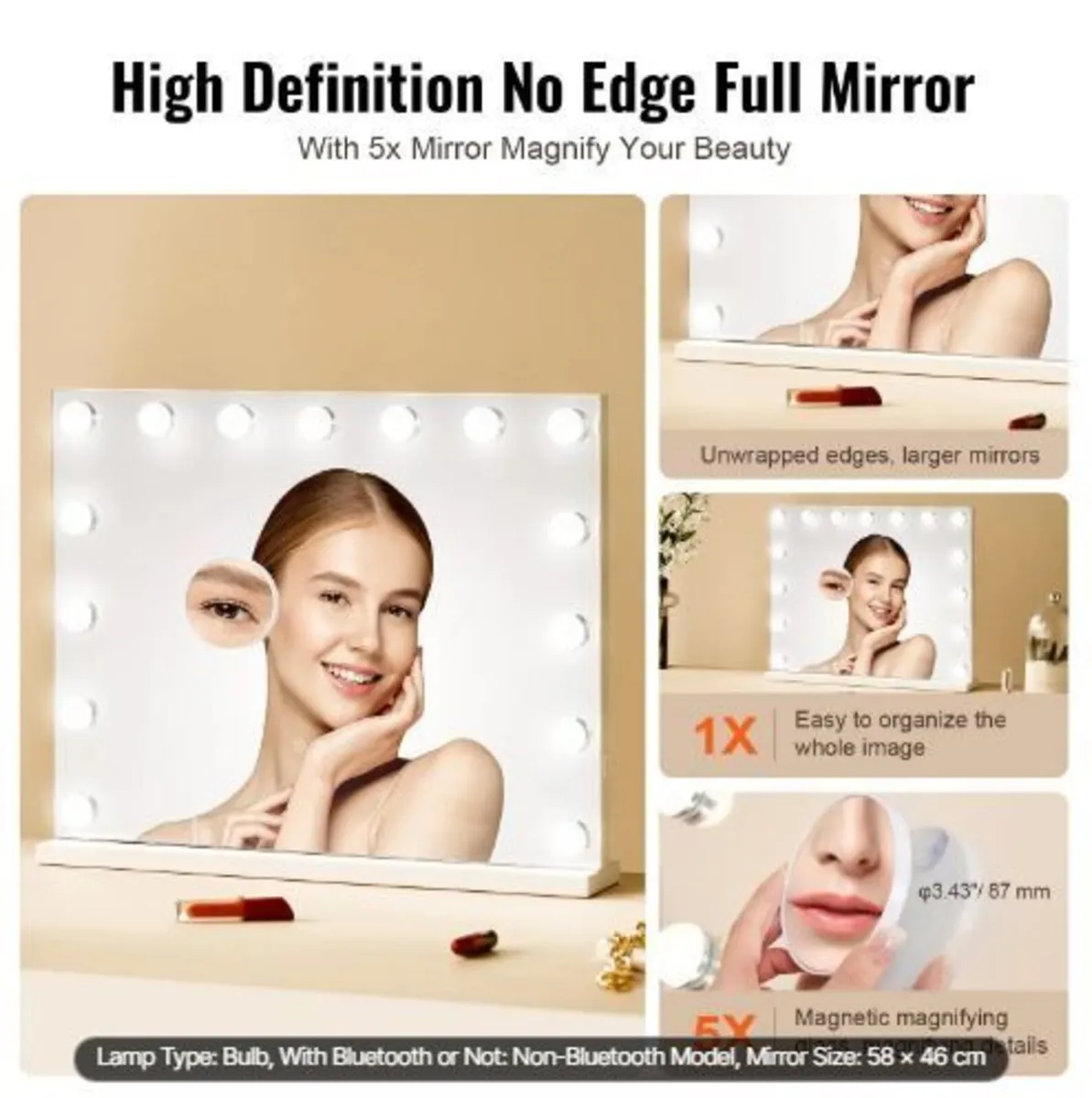 Hollywood Vanity Mirror With Lights w/ USB - Image 1