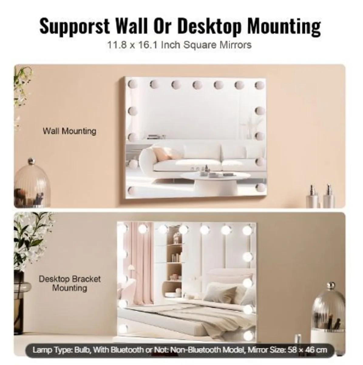 Hollywood Vanity Mirror With Lights w/ USB - Image 3