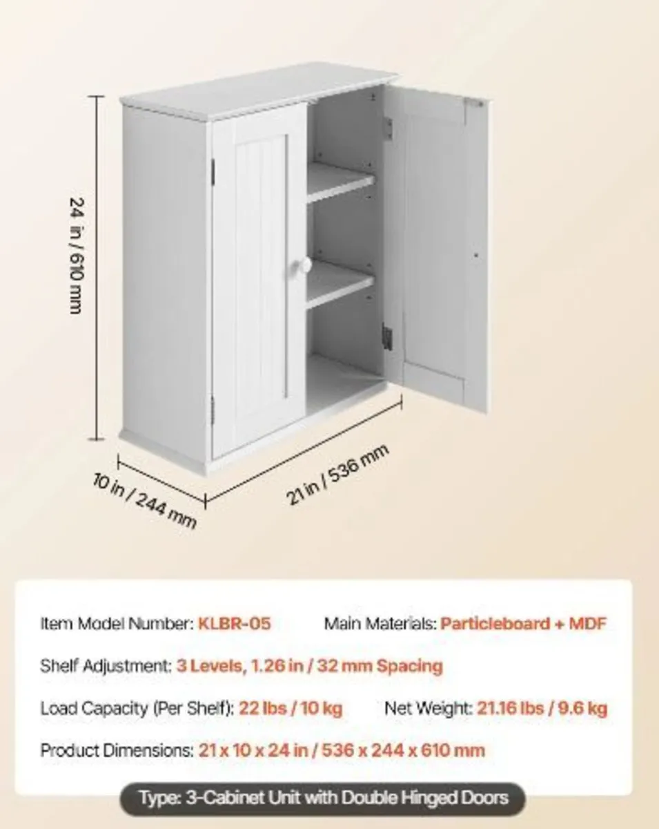 Bathroom Wall Cabinet, 2 Doors and Adjustable - Image 2