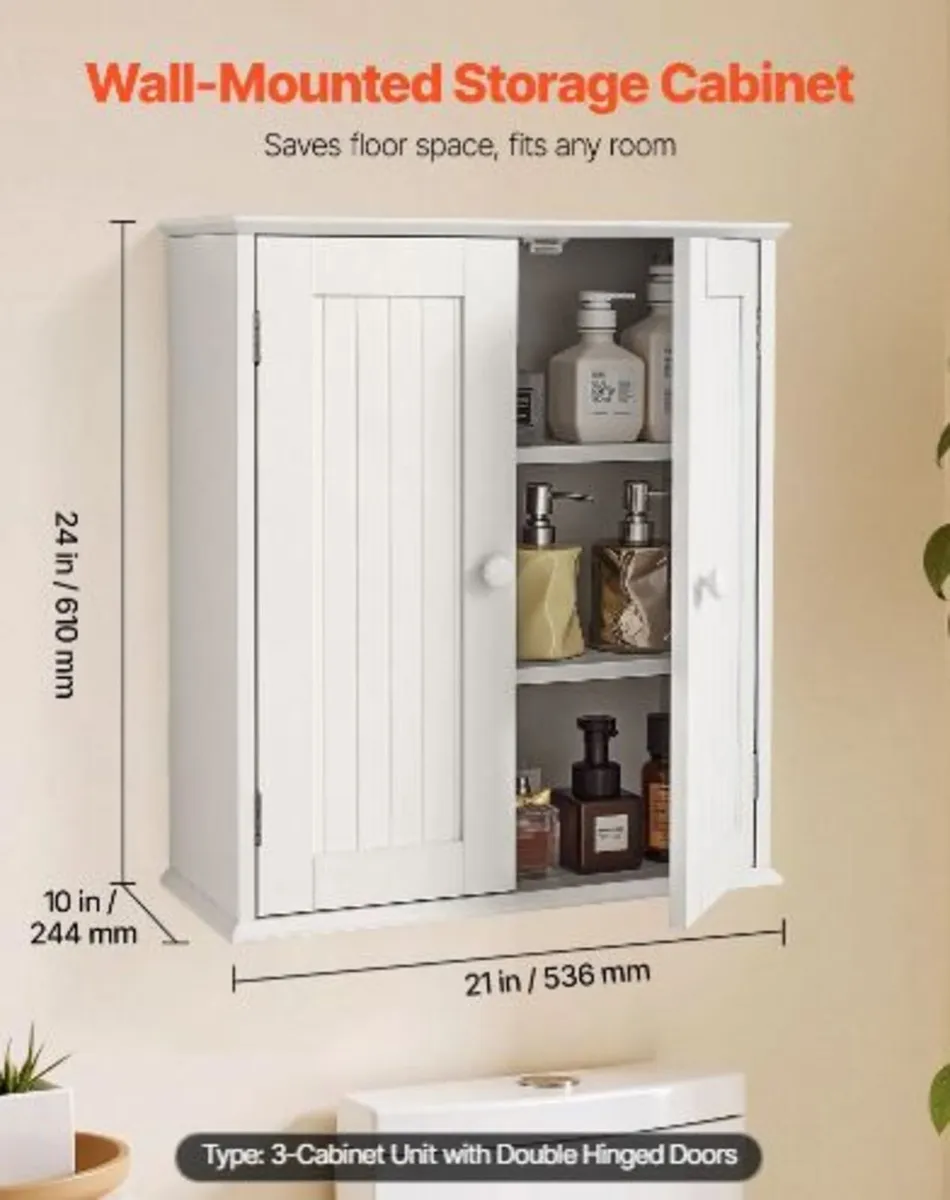 Bathroom Wall Cabinet, 2 Doors and Adjustable - Image 3