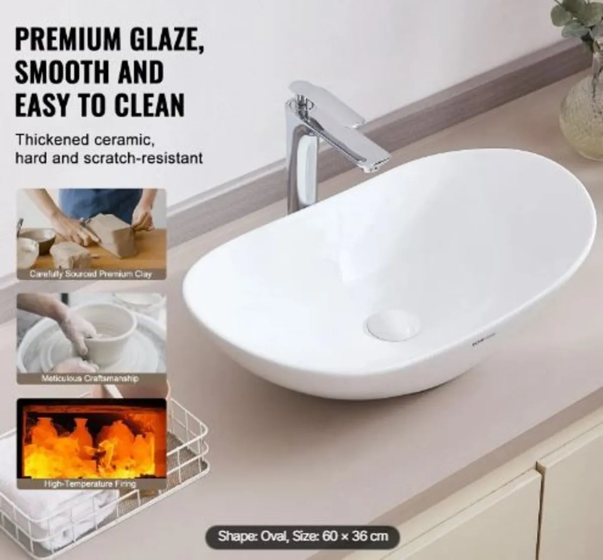 Oval Vessel Sink, 23.3" x 14.2" Bathroom - Image 2