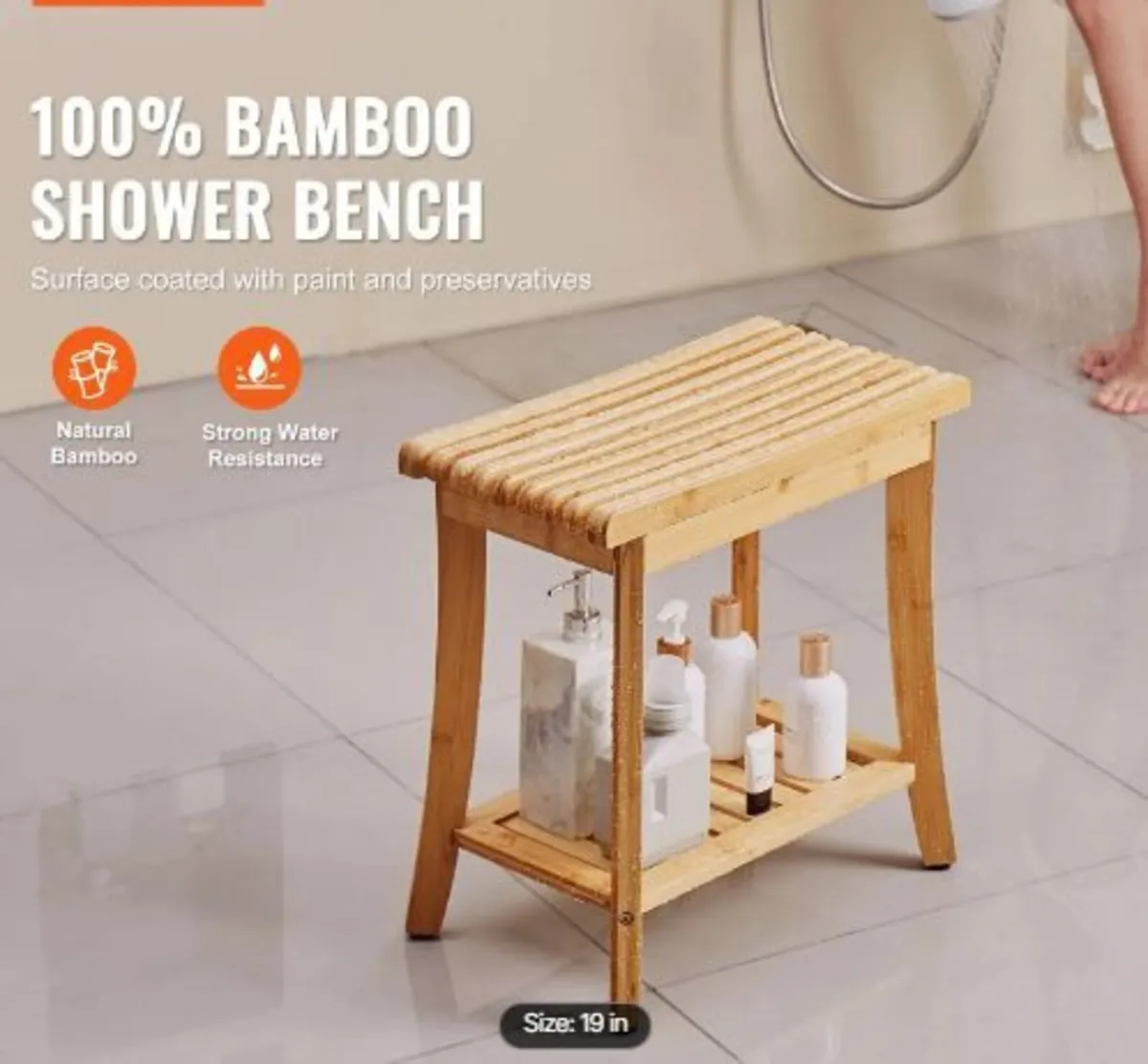 Bamboo Shower Bench - Image 1