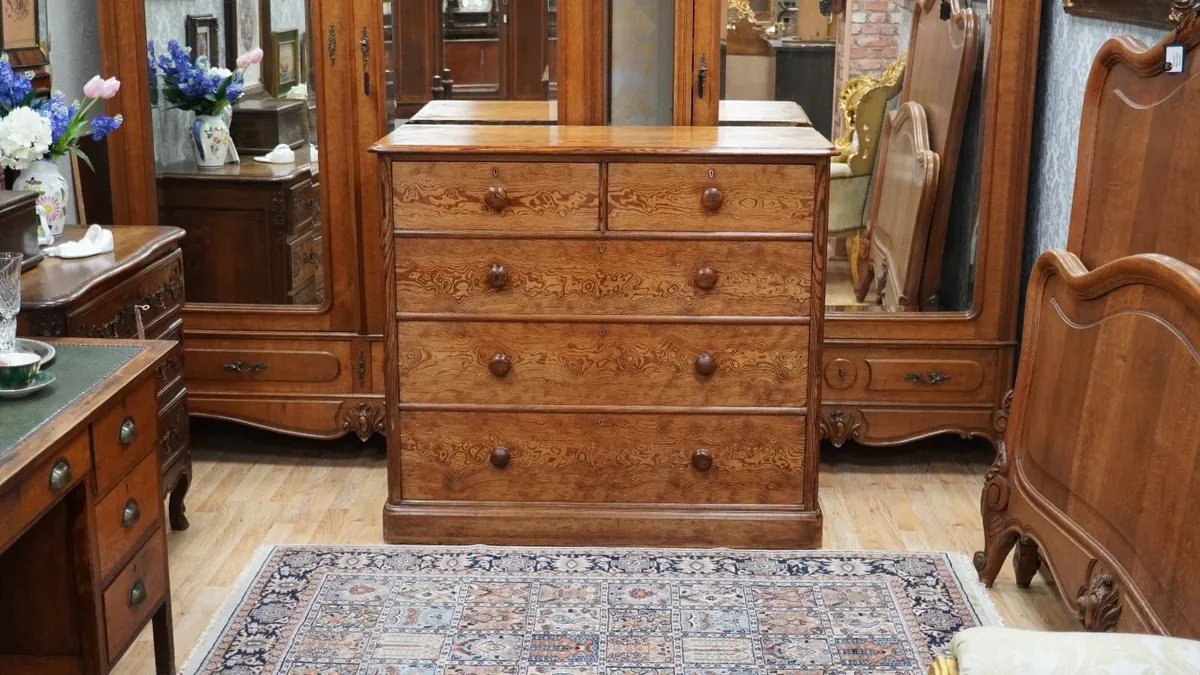 Victorian Figured Pitch Pine Chest of Drawers - Image 1